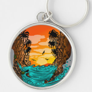 Palm Tree Sunset Key Ring