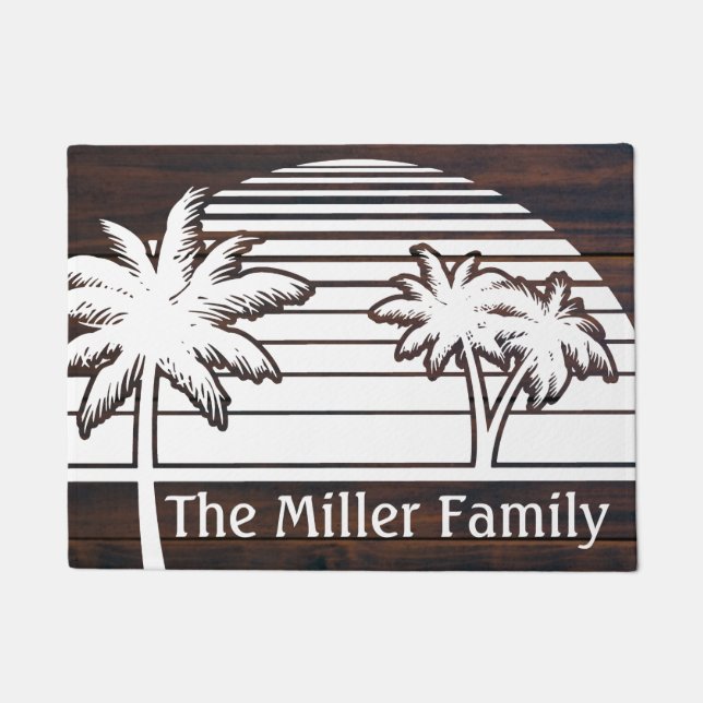 Palm Tree Sunset Nautical Beach House Doormat (Front)