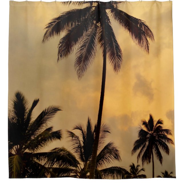 Palm Tree Sunset Ocean Photo 11 Shower Curtain (Front)