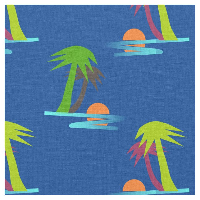 Palm Tree Sunset on Sea Pattern Customisable Fabric (Close Up)