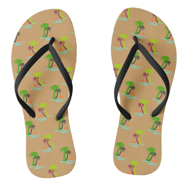 Palm Tree Sunset on Sea Pattern Customisable Jandals (Footbed)