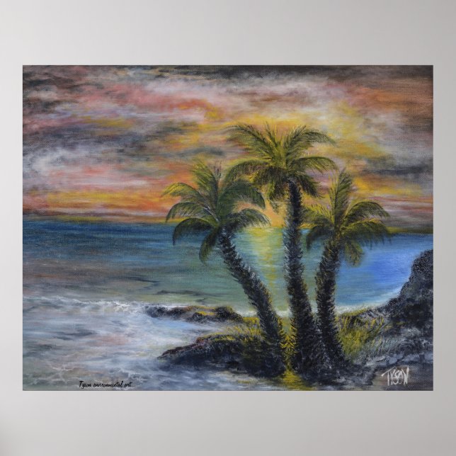 Palm tree sunset painting poster (Front)