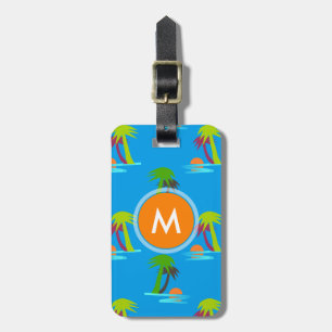 Palm Tree Sunset Sea Pattern Monogram Luggage Tag