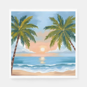 Palm Tree Sunset Tropical Beach Wedding Napkin