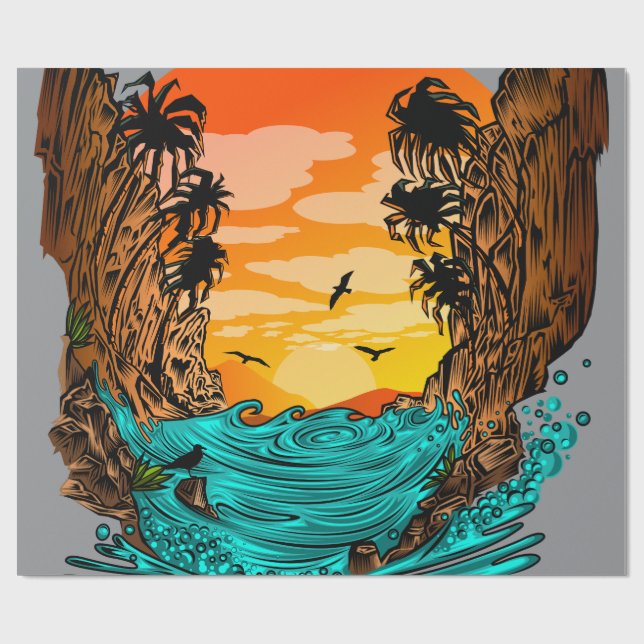 Palm Tree Sunset Wrapping Paper (Flat)