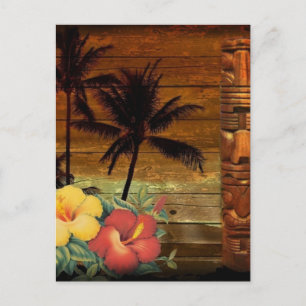 Palm Tree totem tropical Floral hibiscus Hawaiian Postcard