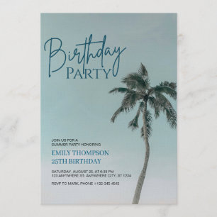 Palm Tree Tropical Beach Birthday Party  Invitation