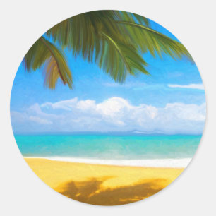 Palm Tree Tropical Beach Classic Round Sticker