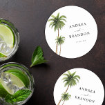 Palm Tree Tropical Beach Coast Destination Wedding Round Paper Coaster<br><div class="desc">These elegant palm tree coasters would make a wonderful addition to your wedding supplies! Easily add your own details by clicking on the "personalise" option.</div>
