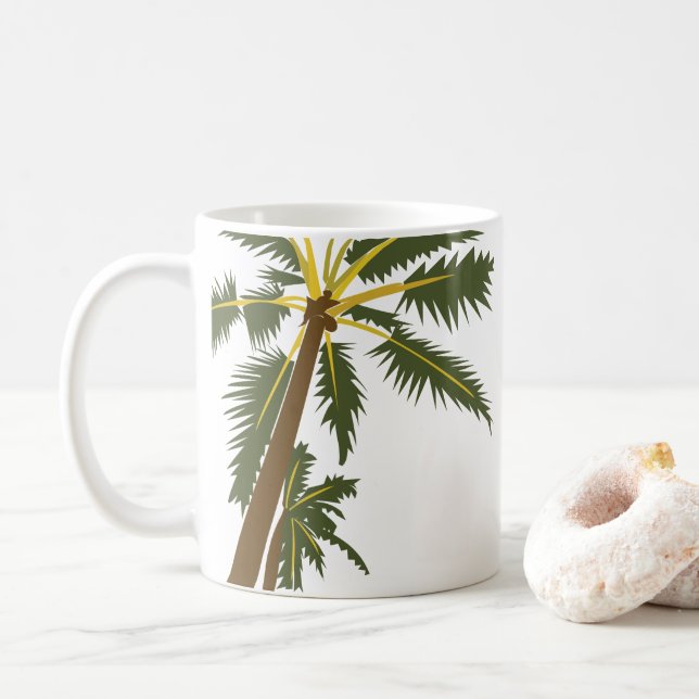 Palm Tree Tropical Beach  Coffee Mug (With Donut)