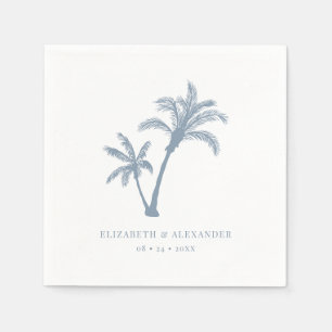 Palm Tree Tropical Beach Dusty Blue Wedding Napkin