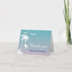 Palm tree tropical beach wedding Thank You photo Card