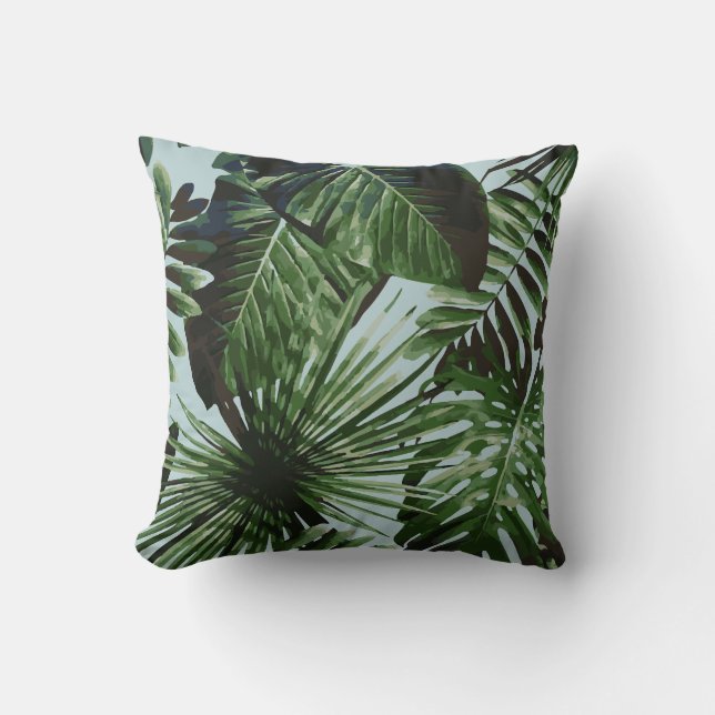 Palm Tree Tropical Cushion Blue (Front)