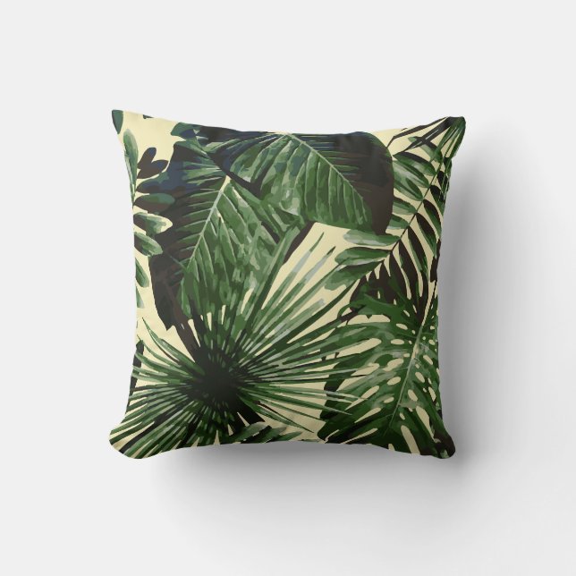 Palm Tree Tropical Cushion Yellow Pastel (Front)
