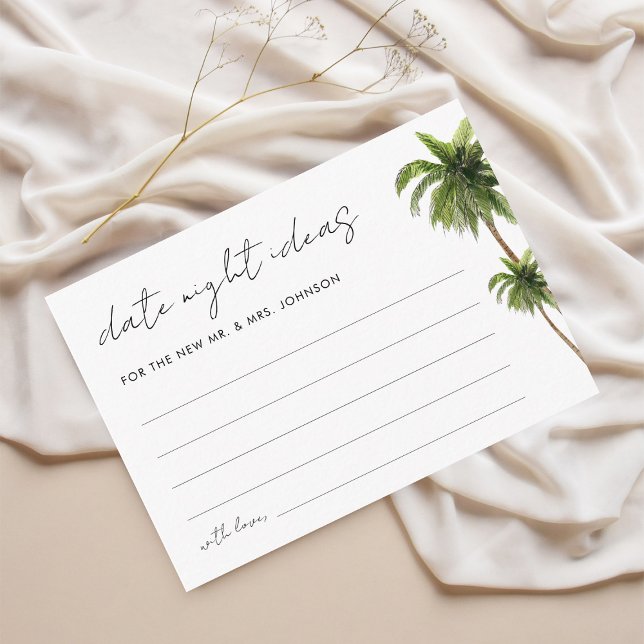 Palm Tree Tropical Date Night Ideas Bridal Shower Enclosure Card (Creator Uploaded)