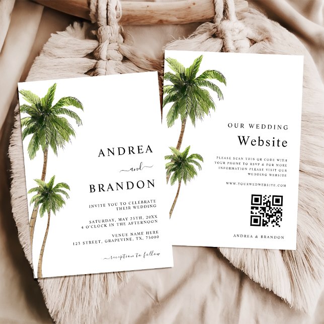 Palm Tree Tropical Destination Wedding All in One Invitation (Creator Uploaded)