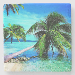 Palm Tree Tropical Island Beach Stone Coaster