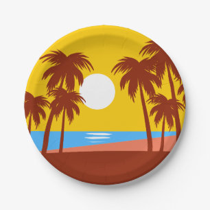 Palm Tree Tropical Island Sunset Paper Plate
