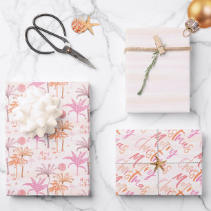 Palm Tree Tropical Merry Christmas Pattern Wrapping Paper Sheet