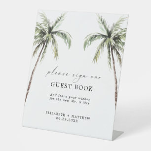 Palm Tree Tropical Minimal Wedding Guest Book Pedestal Sign
