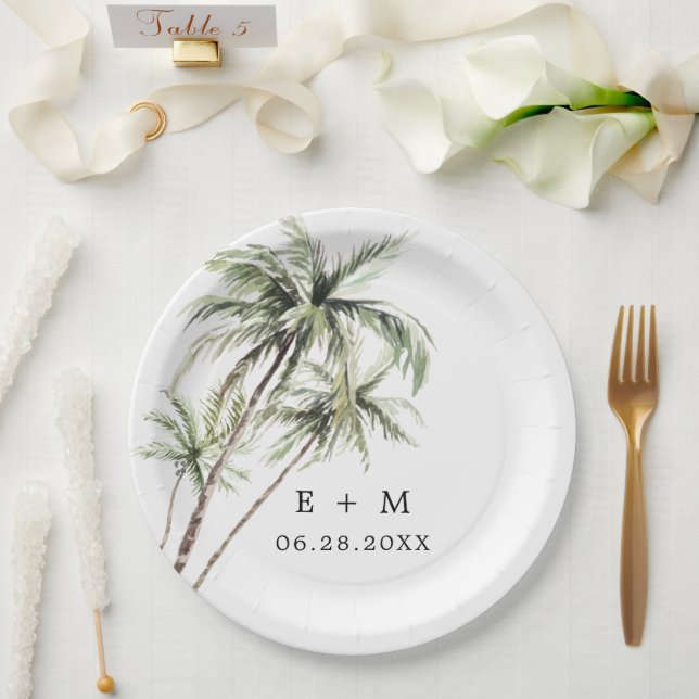 Palm Tree Tropical | Minimal Wedding Paper Plate (Wedding)