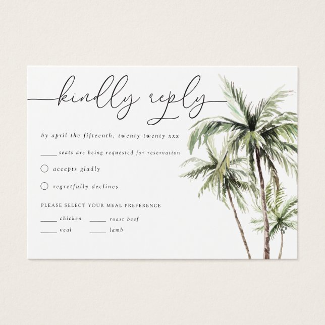 Palm Tree Tropical | Minimal Wedding RSVP Reply (Front)