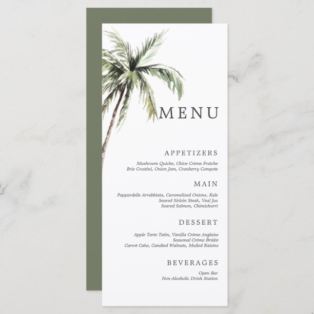 Palm Tree Tropical | Minimal Wedding Serif Menu (Front/Back)