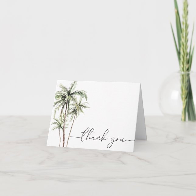 Palm Tree Tropical | Minimal Wedding Thank You Card (Front)