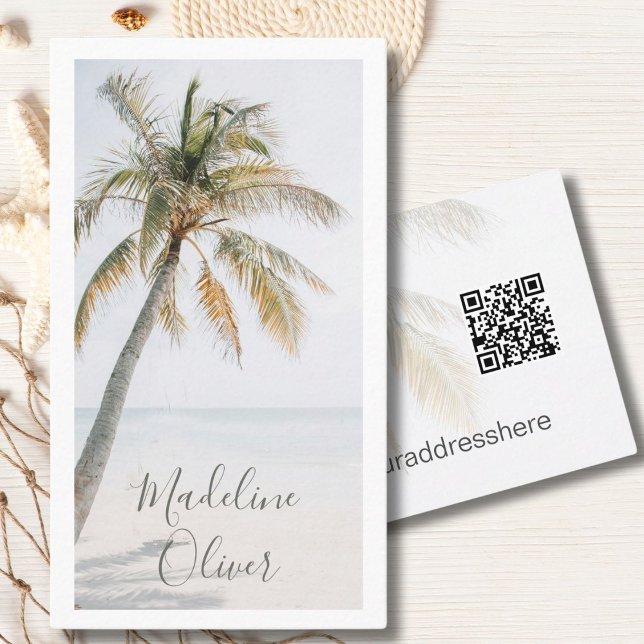Palm Tree Tropical Modern QR Code  Business Card (Creator Uploaded)