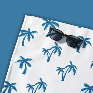 Palm Tree Tropical pattern blue white Beach Towel