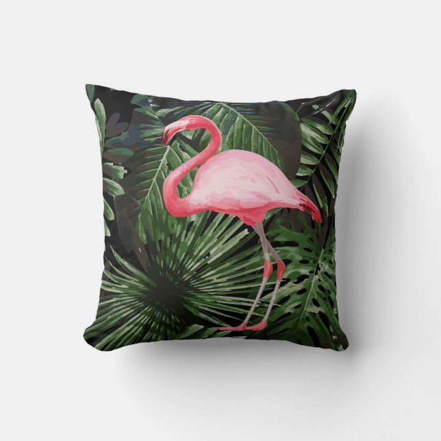 Palm Tree Tropical Pink Flamingo Cushion (Front)