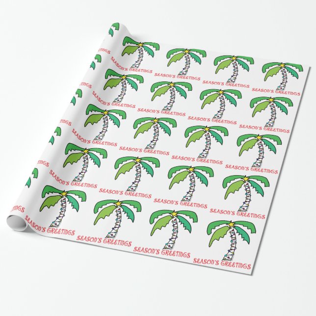 Palm Tree Tropical Season's Greetings Wrapping Paper (Unrolled)