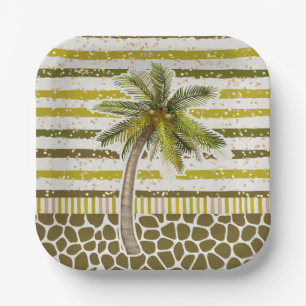 Palm Tree Tropical Square Paper Plate