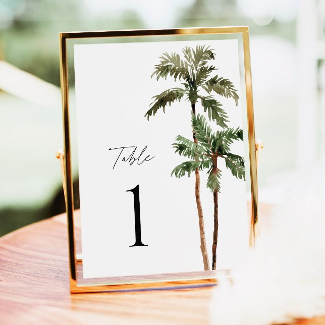 Palm Tree Tropical Wedding Table Numbers (Tropical Wedding Table Numbers Palm Tree Reception Sign Gold Frame Beach Destination Wedding Decor)