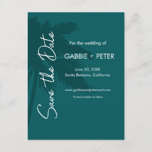 Palm Tree Typography Modern Teal Save the Date Postcard