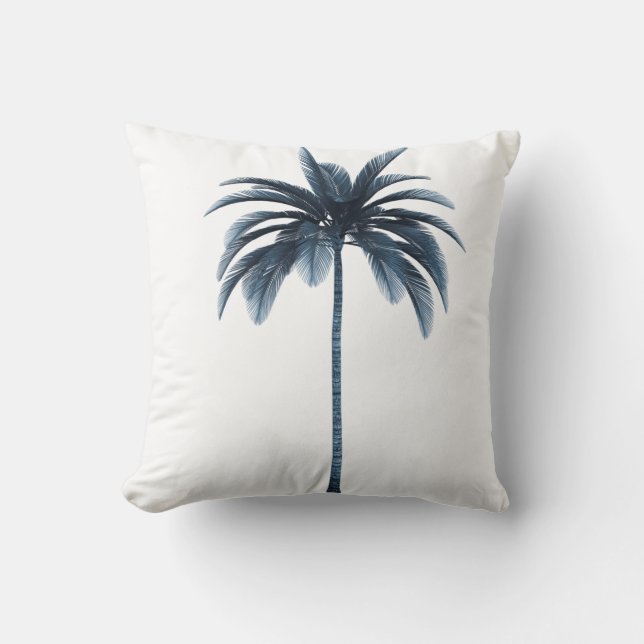 Palm Tree Vintage  Blue Tropical Elegant Cushion (Front)