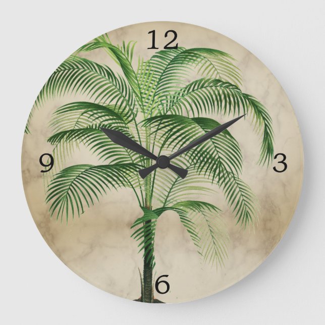 Palm Tree Vintage Tropical Elegant Kitchen Large Clock (Front)
