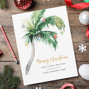 Palm Tree Watercolor Business Christmas Holiday Card
