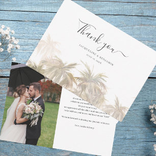 Palm Tree Watercolor Photo Wedding Thank You Card