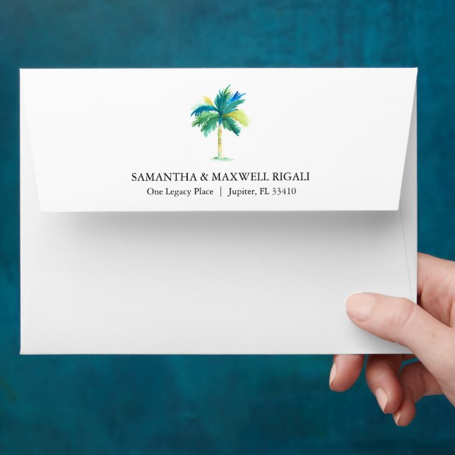 Palm Tree Wedding Envelopes Bold Tropical Interior (Hand)
