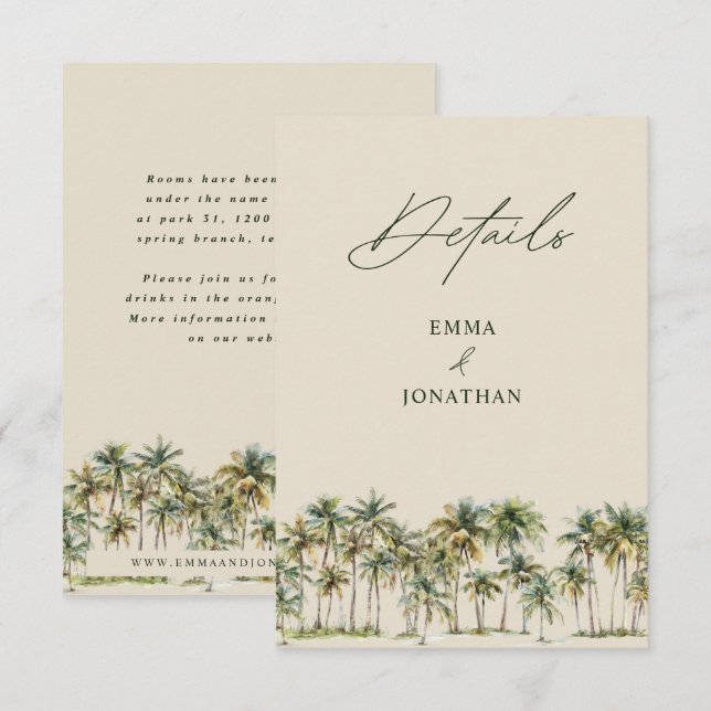 Palm Tree Wedding RSVP Tropical Destination coast Enclosure Card (Front/Back)