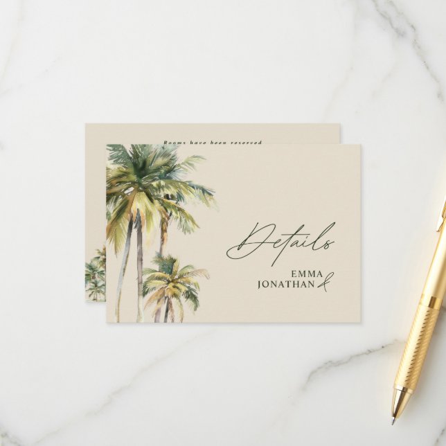 Palm Tree Wedding RSVP Tropical Destination coast Enclosure Card (Front/Back In Situ)