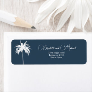 Palm Tree  White Blue Elegant Modern Script Label