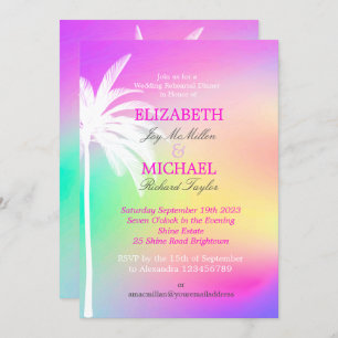 Palm Tree White Colourful Modern Wedding Rehersal  Invitation