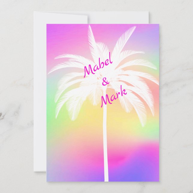 Palm Tree White Colourful Wedding Invitation (Back)