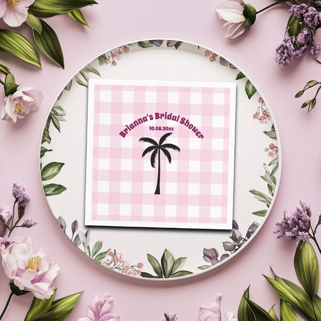Palm Tree White Pink Chequered Bridal Shower Napkin (Creator Uploaded)