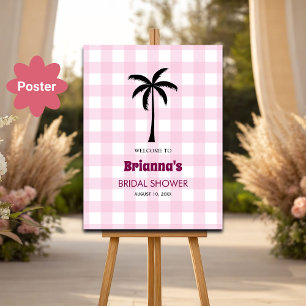 Palm Tree White Pink Chequered Bridal Welcome Poster
