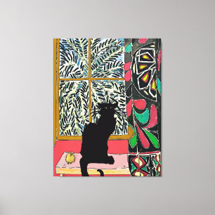 Palm Tree Window  with Black Cat Canvas Print