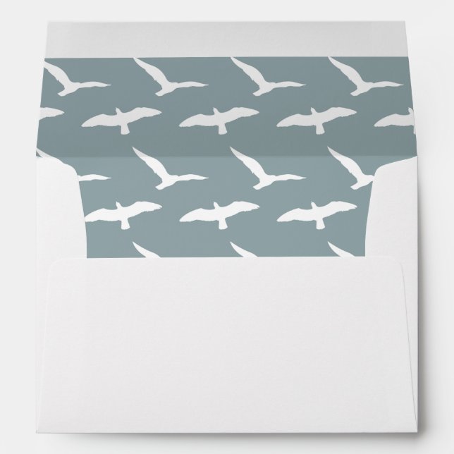 Palm Tree with dusky blue seagull liner wedding Envelopes (Back (Bottom))