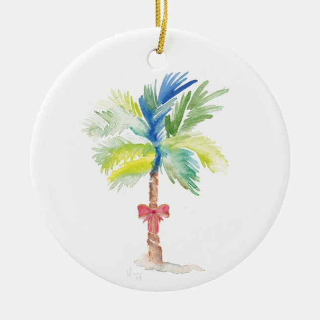 Palm Tree With Red Bow Ceramic Tree Decoration (Front)